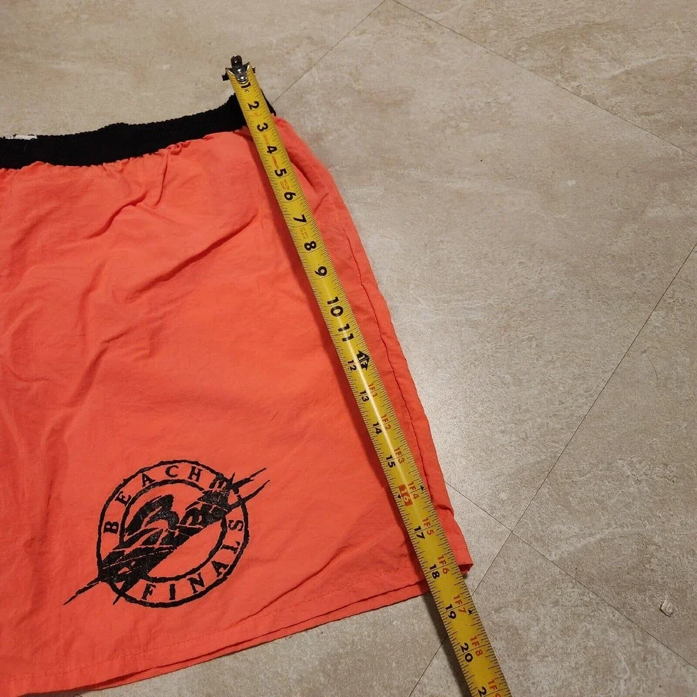 VTG Lightning Bolt Men XL USA Made Retro Orange Elastic Swim Trunks Board Shorts